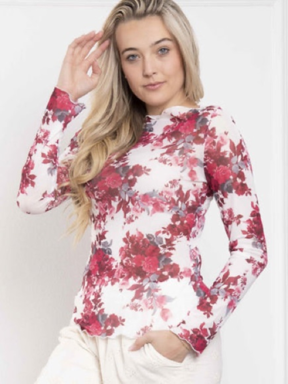 Blue Velvet Floral Mesh Top